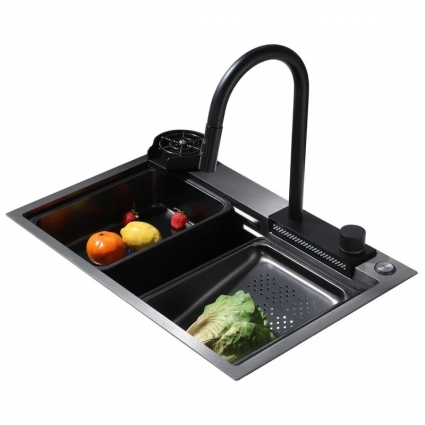 Мойка кухонная Abber Wasser Kreis AF2194B 68x46, матовая черная, встраиваемая сверху, нержавеющая сталь
