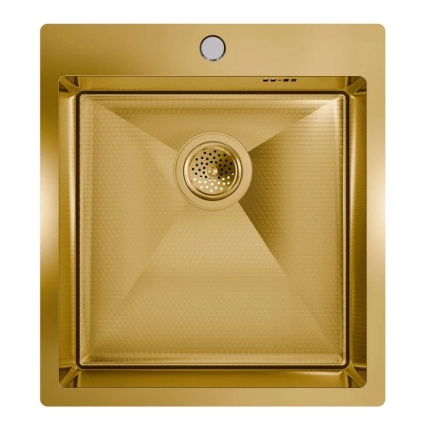 Мойка кухонная Floracio Steel F.4651.GDD 46x51, матовое золото, встраиваемая сверху, нержавеющая сталь