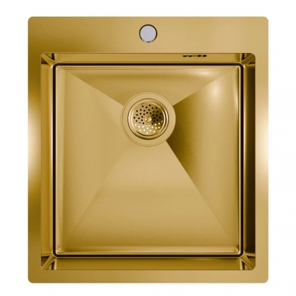 Мойка кухонная Floracio Steel F.4651.GD 46x51, матовое золото, встраиваемая сверху, нержавеющая сталь