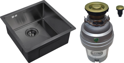 Комплект Мойка Zorg Inox PVD 4444 44x44, grafit, нержавеющая сталь + Измельчитель ZR-75 D BRONZE электрический, нержавеющая сталь