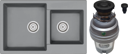 Комплект Мойка Emar Quartz EMQ-2800.Q Алмаз 80x50, алмаз, кварц + Измельчитель Zorg ZR-75 D GRAFIT электрический, нержавеющая сталь