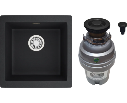 Комплект Мойка Emar Quartz EMQ-1455.P Оникс 45x46, оникс, кварц + Измельчитель Zorg ZR-75 D GRAFIT электрический, нержавеющая сталь