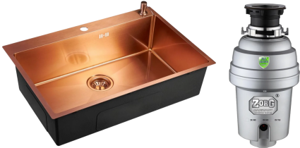 Комплект Мойка Emar PVD A EMB-125A PVD Nano Coppery 74x50, coppery, нержавеющая сталь + Измельчитель Zorg Inox D ZR-75 D электрический, нержавеющая сталь