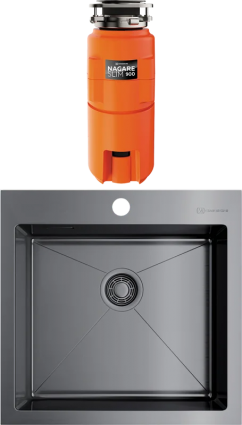 Комплект Мойка Omoikiri Akisame 51-GM 51x51, вороненая сталь, нержавеющая сталь + Измельчитель Nagare slim 900 электрический, нержавеющая сталь