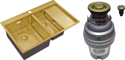 Комплект Мойка Zorg Inox PVD SZR 5178-2-L 78x51, bronze, нержавеющая сталь + Измельчитель ZR-75 D BRONZE электрический, нержавеющая сталь