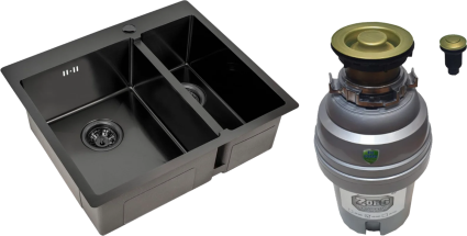 Комплект Мойка Zorg Inox PVD 59-2-51-L GRAFIT 59x51, grafit, нержавеющая сталь + Измельчитель ZR-75 D BRONZE электрический, нержавеющая сталь