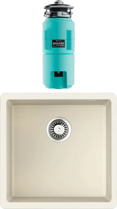 Комплект Мойка Omoikiri Bosen 44-U-WH 44x44, белая, искусственный гранит + Измельчитель Nagare slim 1250-AZ электрический, нержавеющая сталь
