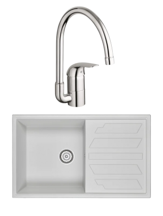 Комплект Мойка Granula 8601, арктик + Смеситель Grohe Euroeco