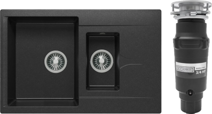 Комплект Мойка Polygran Brig 770 77x50, черная, искусственный гранит + Измельчитель Bone Crusher BC 910-SL-Slim Line электрический, нержавеющая сталь