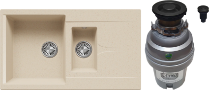 Комплект Мойка Polygran Brig 870 87x50, опала, искусственный мрамор + Измельчитель Zorg ZR-75 D GRAFIT электрический, нержавеющая сталь