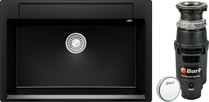 Комплект Мойка Polygran Argo 760 76x51, космос, искусственный мрамор + Измельчитель Bort Master Eco Control электрический, нержавеющая сталь