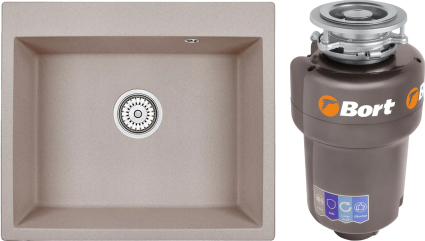 Комплект Мойка Granula 6001, пирит 60x52, пирит, кварц + Измельчитель Bort Titan 5000 Control электрический, нержавеющая сталь