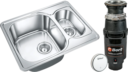 Комплект Мойка Emar Steel 5948 59x48, сталь, нержавеющая сталь + Измельчитель Bort Master Eco Control электрический, нержавеющая сталь