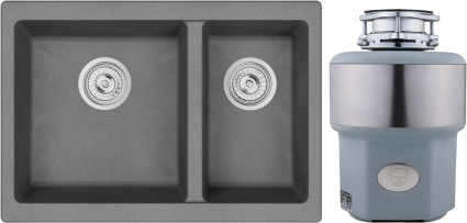 Комплект Мойка Emar Quartz EMQ-2665.PL Антрацит 66x46, антрацит, кварц + Измельчитель Status Premium 300 электрический, нержавеющая сталь