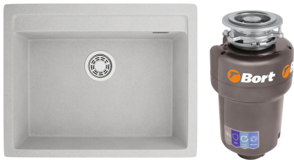 Комплект Мойка Emar Quartz EMQ-1640.Q Барит 64x51, барит, кварц + Измельчитель Bort Titan 5000 Control электрический, нержавеющая сталь