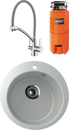 Комплект Мойка Ulgran U-405 U-405-310 + Смеситель Lemark Comfort LM3071C-Gray + Измельчитель Omoikiri Nagare slim 4995063