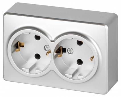 Розетка ЭРА Эксперт 11-2205-03 двойная с заземлением 2х2P+E Schuko IP20 16A-250В ОУ алюминий Б0063046