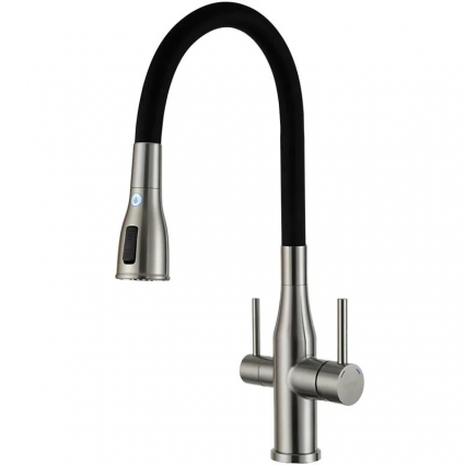 Смеситель для кухни Gappo G4399-65 матовый сатин, нержавеющая сталь, рычажный, с гибким изливом
