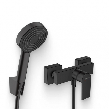 Душевой комплект Смеситель для душа Hansgrohe Vernis Shape 71650670 матовый черный + Гарнитур Pulsify 105 1jet 24301670, 1,25, матовый черный