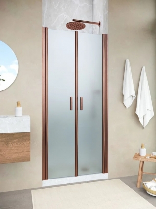 Душевая дверь в нишу Vegas Glass E2P NOVO h2000 90 12  10 профиль медь, стекло сатин