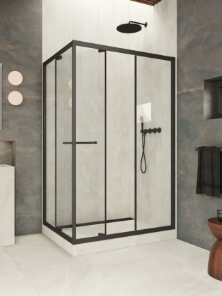 Душевой уголок Vegas Glass ZP+ZPV Внутрь 160*100 02M 01 профиль матовый черный, стекло прозрачное