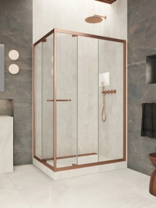 Душевой уголок Vegas Glass ZP+ZPV Внутрь 100*80 12 01 профиль брашированная медь, стекло прозрачное