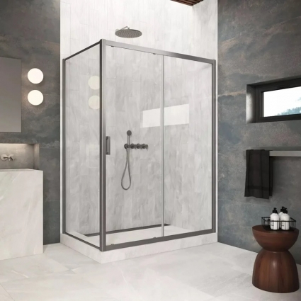 Душевой уголок Vegas Glass ZP+ZPV Protec 145*80 11 01 профиль оружейная сталь, стекло прозрачное