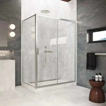 Душевой уголок Vegas Glass ZP+ZPV Protec 145*80 04 01 профиль никель, стекло прозрачное