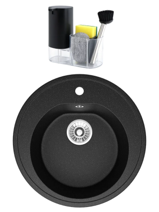 Мойка кухонная Domaci Болонья М-03-002 черная + Комплект аксессуаров Domaci Парма DMC-PR10BK матовый черный