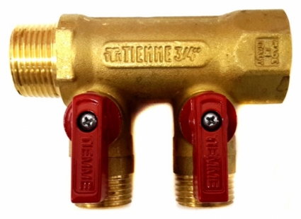Коллектор Tiemme 1/2" х 3/4", латунный, 2 выхода