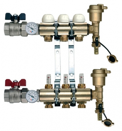 Коллектор Tiemme 3870008 1" х 3/4", латунный, 3 выхода