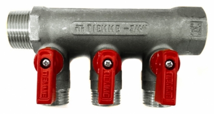 Коллектор Tiemme 1/2" х 3/4", никелированный, 3 выхода