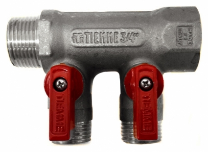 Коллектор Tiemme 1/2" х 3/4", никелированный, 2 выхода