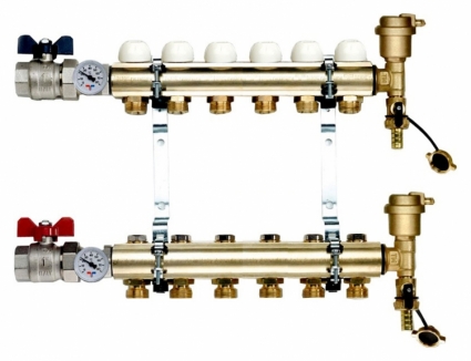 Коллектор Tiemme 3870007 1" х 3/4", латунный, 6 выходов