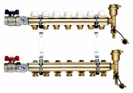 Коллектор Tiemme 3870025 1" х 3/4", латунный, 7 выходов