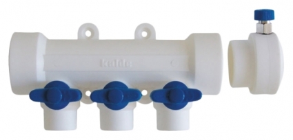 Коллектор Kalde 3272-mnb-400320 3 выхода, ручки синие