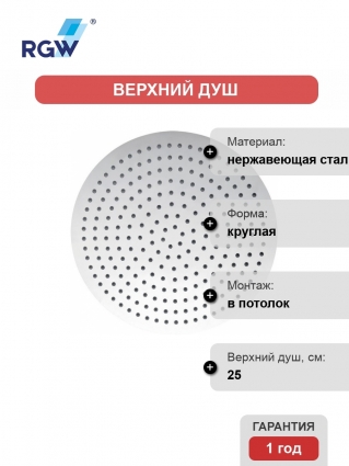 Верхний душ RGW Shower Panels SP-81-25