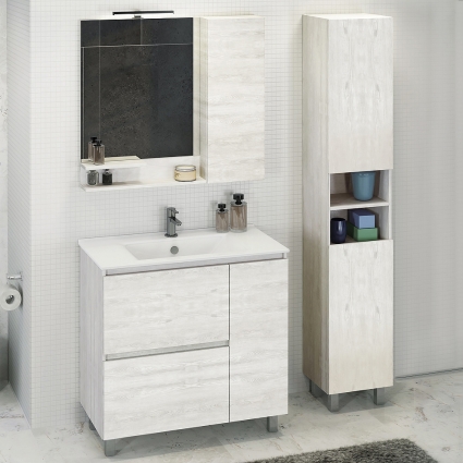 Мебель для ванной Comforty Верона 90 дуб белый, с бельевой корзиной