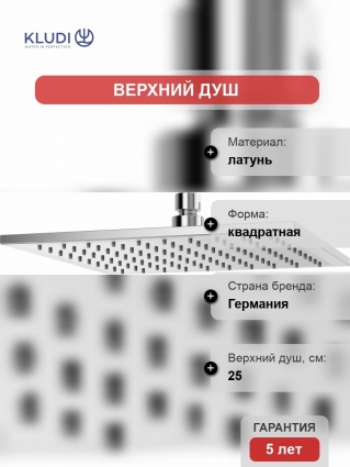Верхний душ Kludi A-QA 6442505-00 25 см
