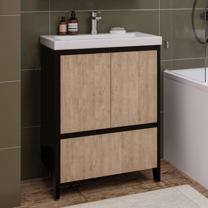 Тумба для комплекта Velvex Klaufs 60.2D.1Y черная, шатанэ, напольная
