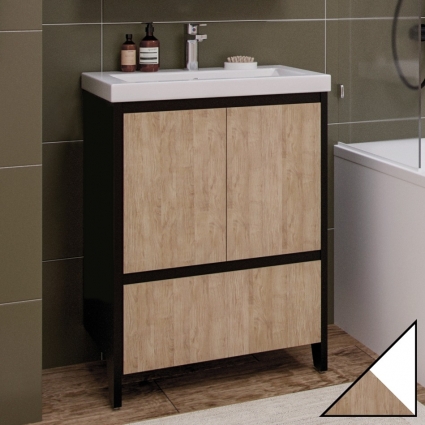 Тумба с раковиной Velvex Klaufs 60.2D.1Y белая, шатанэ, напольная