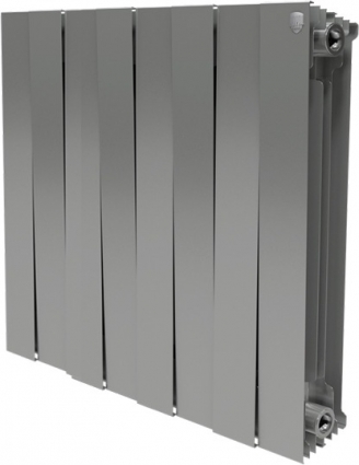Радиатор биметаллический Royal Thermo Piano Forte 500 silver satin 8 секций, серебро с монтажным набором