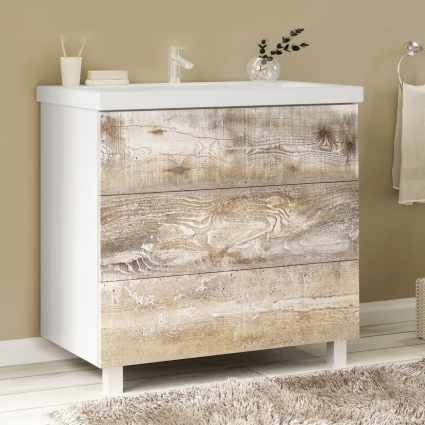 Тумба с раковиной Marka One Mix 80Н с 3 ящиками, бетон, push