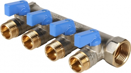 Коллектор Stout SMB 6201 3/4 " х 1/2", 4 выхода, синие ручки