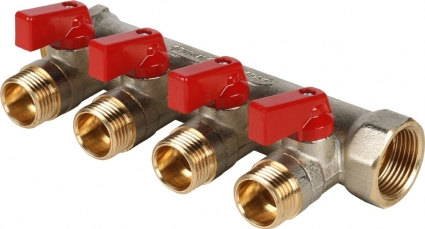 Коллектор Stout SMB 6200 3/4 " х 1/2", 4 выхода, красные ручки