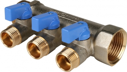 Коллектор Stout SMB 6201 1" х 1/2", 3 выхода, синие ручки