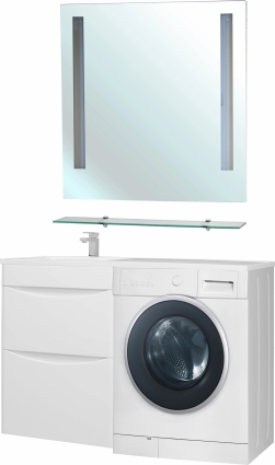 Мебель для ванной Bellezza Олиссия 120 L, белая, под стиральную машину, 2 ящика