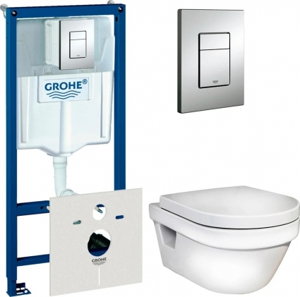 Комплект Унитаз подвесной Gustavsberg Hygienic Flush WWC 5G84HR01 безободковый + Система инсталляции для унитазов Grohe Rapid SL 38775001 4 в 1 с кнопкой смыва