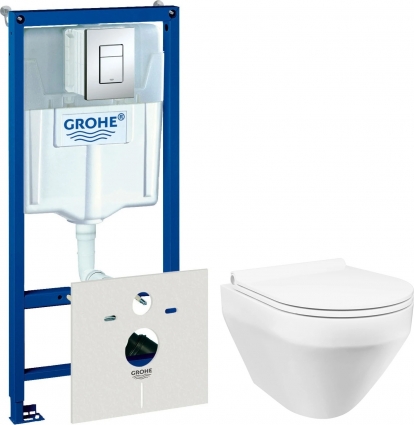 Комплект Система инсталляции для унитазов Grohe Rapid SL 38775001 4 в 1 с кнопкой смыва + Унитаз подвесной Am.Pm Spirit FlashClean + Крышка-сиденье Am.Pm Spirit V2.0 C707857WH с микролифтом