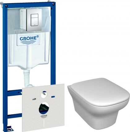 Комплект Система инсталляции для унитазов Grohe Rapid SL 38775001 4 в 1 с кнопкой смыва + Унитаз подвесной Jacob Delafon Vox EDM102-00 + Крышка-сиденье Jacob Delafon Vox E20142-00 с микролифтом